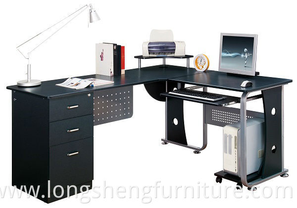 Black L shape office furniture computer desk with metal